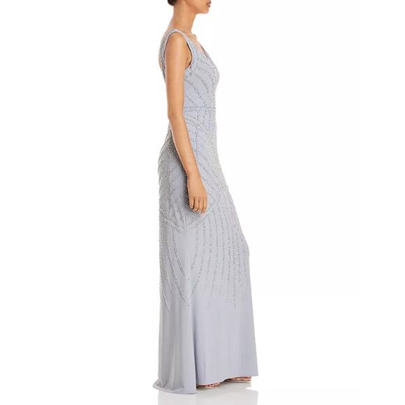 AQUA FORMAL Women's Embellished Column Gown Size 8 Silver Sleeveless NWT FLAW - Picture 3 of 16